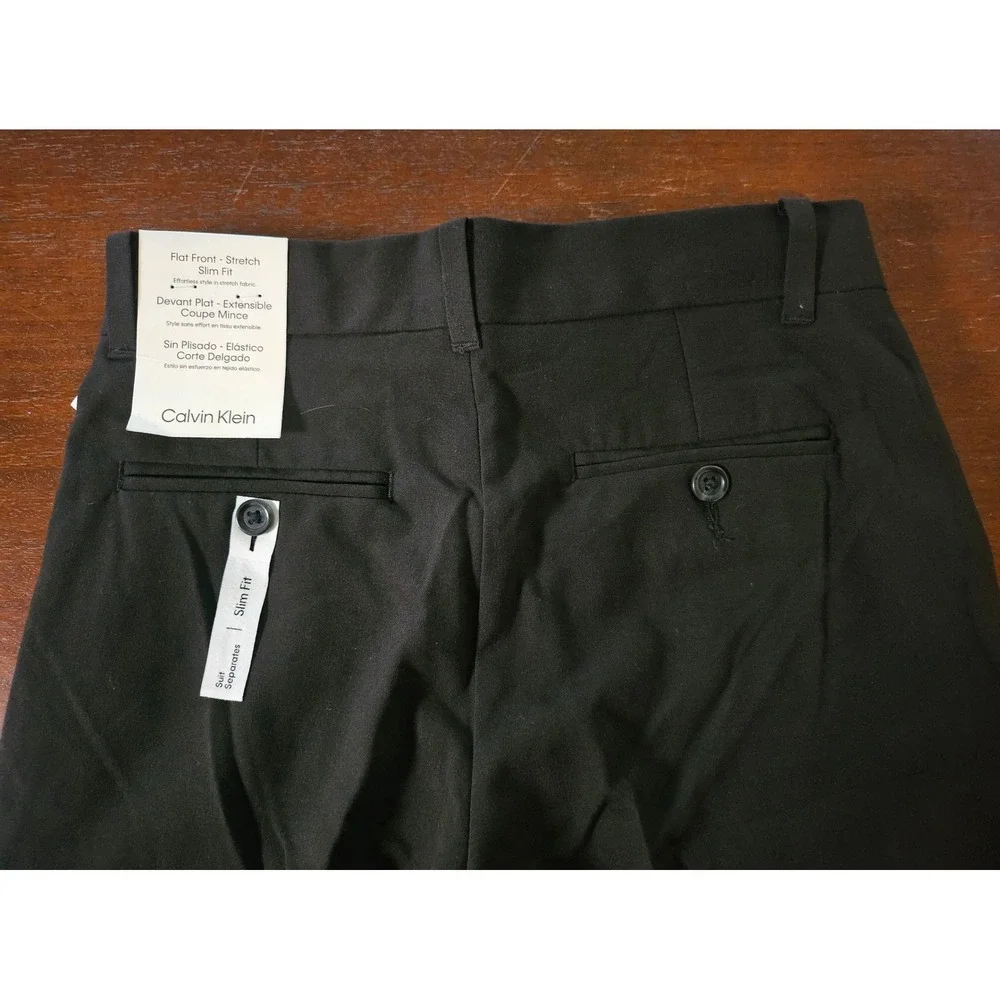 Calvin Klein Dress Pants Kids Size 12 Black Slim Fit Flat Front Stretch NWT